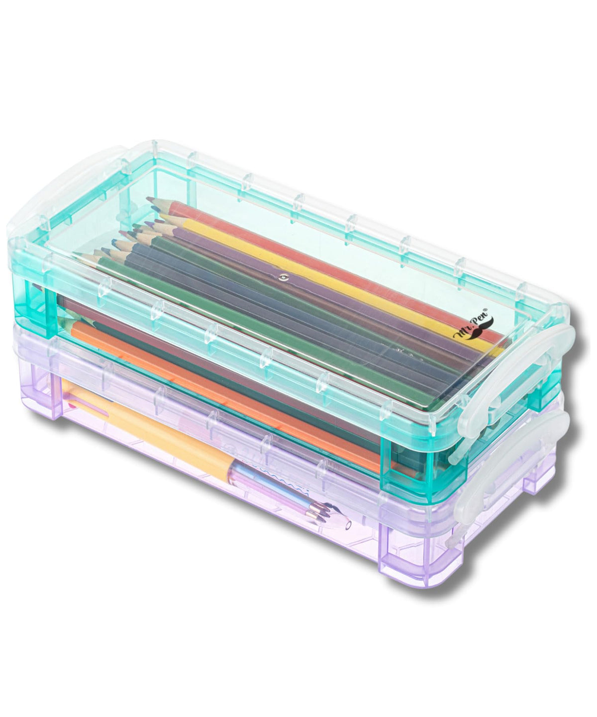 Mr. Pen- Plastic Pencil Case Box, 2 Pack, Large Crayon Marker Pen Organizer