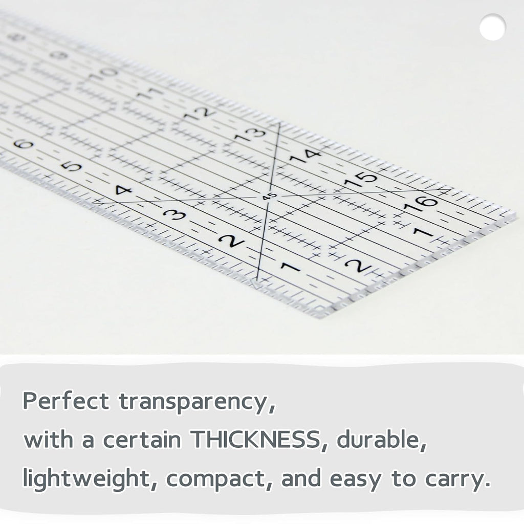 Acrylic Quilters Ruler,Sewing Ruler,3-Inch by 17-Inch, Non Slip Rings 15 Pieces for Quilting and Sewing (Clear)