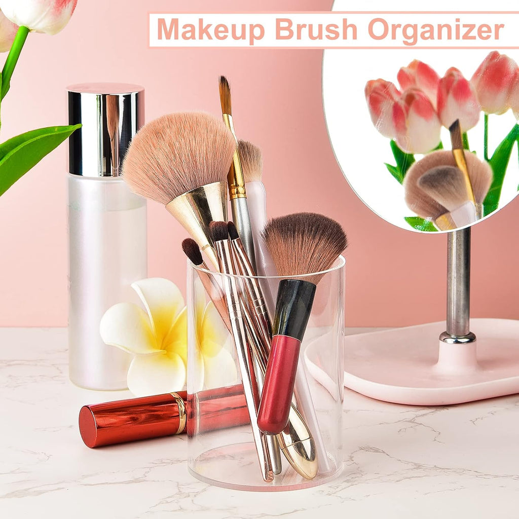 4 Pieces Clear Acrylic Pen Holder Round Acrylic Pencil Cup Clear Makeup Bush Holder Acrylic Desktop Stationery Organizer for Office School Home Desk Accessories (4 Pack, Round)