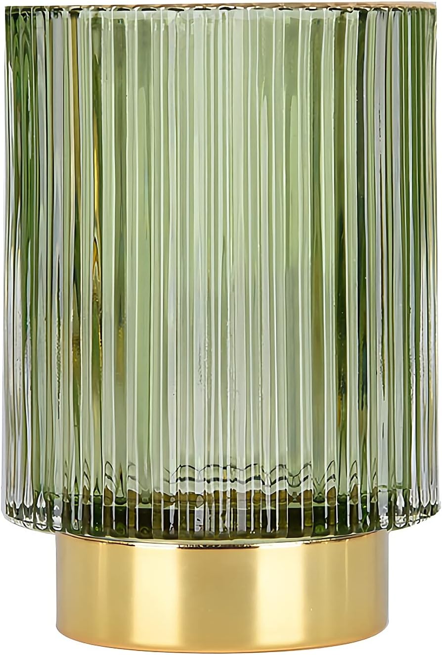 DASITON Makeup Brush holder Organizer,Crystal Cosmetic Makeup Brush Glass Brushes Storage Holder, Vintage Make Up Brush Cup Pen Pencil Holder striped vase(Green L)