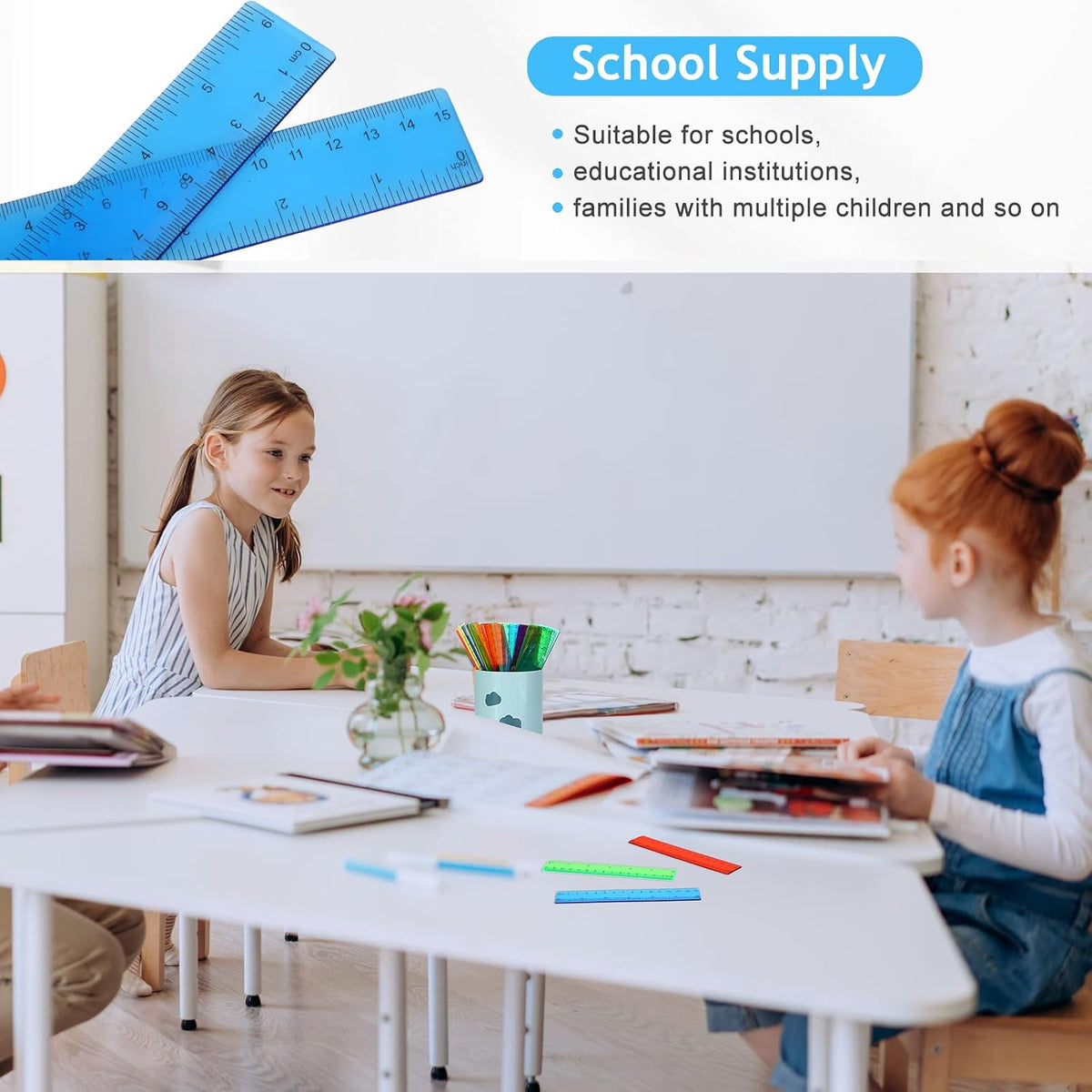 Zonon 100 Pcs 6 Inch Plastic Rulers Flexible Dual,Colorful, Transparent