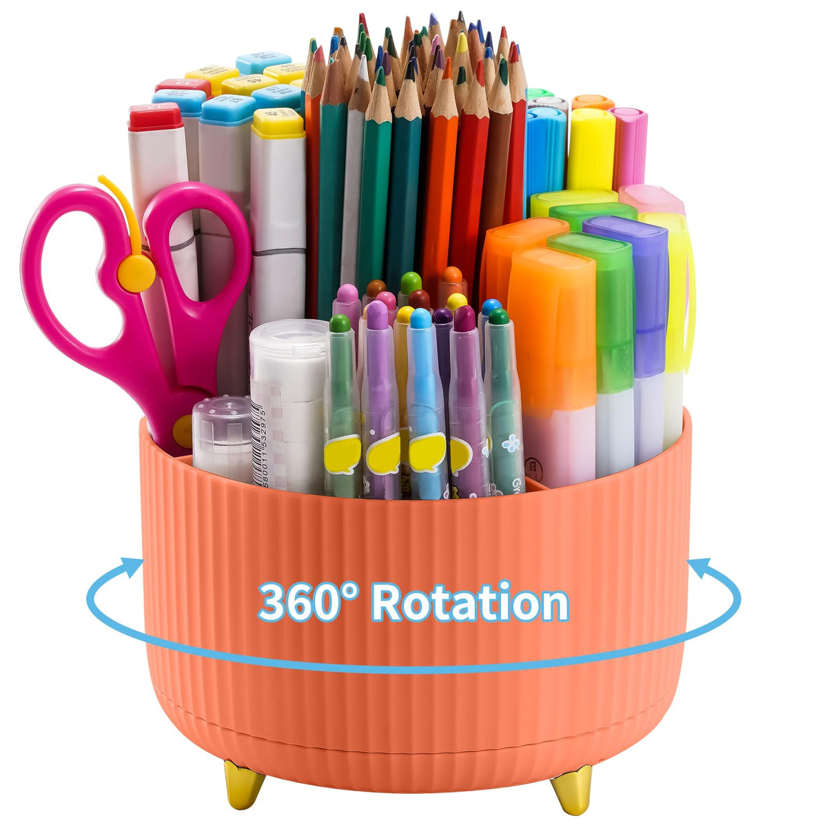 Marbrasse Desk Organizer, 360-Degree Rotating Pen Holder, Desk Organizers and Accessories with 5 Compartments Pencil Holder, Art Supply Storage Box Caddy for Office, Home (Black)