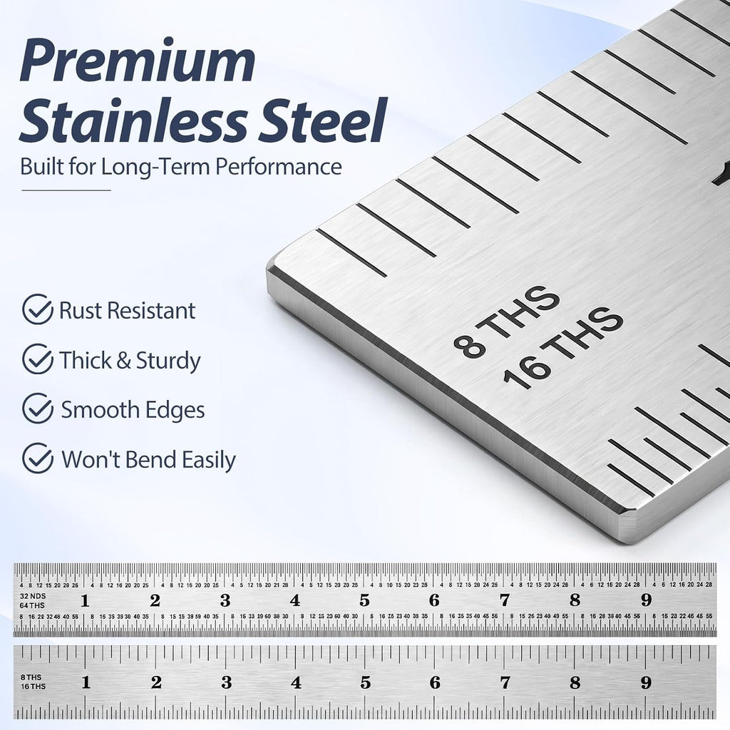 Eboot 2 Pcs Stainless Steel Ruler for Machinist Engineer, 10 Inch