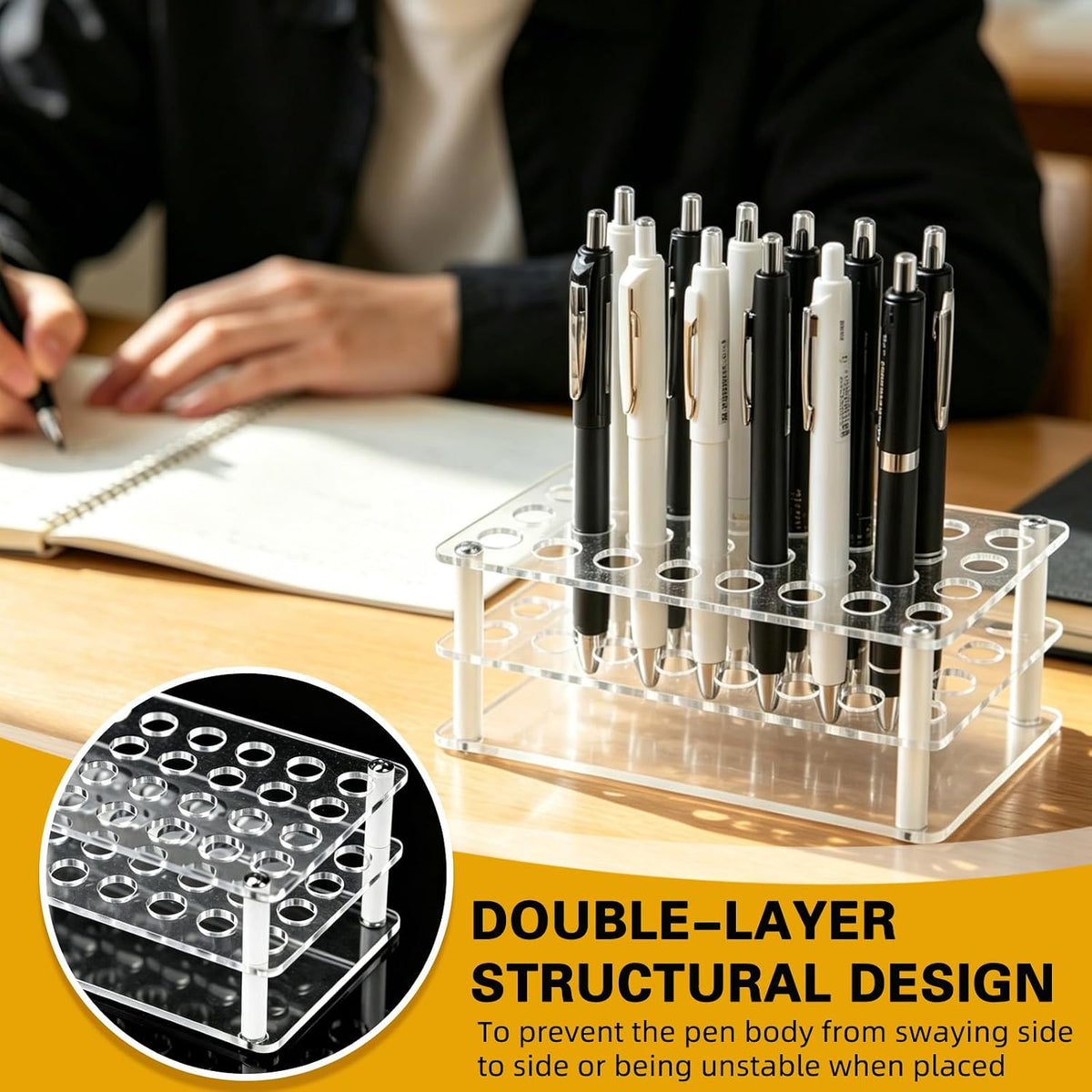 Acrylic Pen Display Holder, 32-Slots Pencil Display Stand Clear Paint Brush Holder Rack Organizer for Pens Pencils Artist (32)
