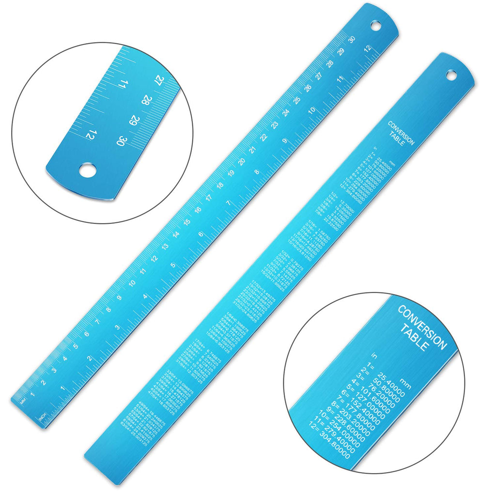 EBOOT 2 Pcs Stainless Steel Rulers Metal, Blue, 12 Inch, 6 Inch Style
