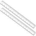 2 Pack 40cm Plastic Straight Ruler with Inches and Metric Measuring for Student, School, Office, Construction (Clear, 15 3/4 inch)