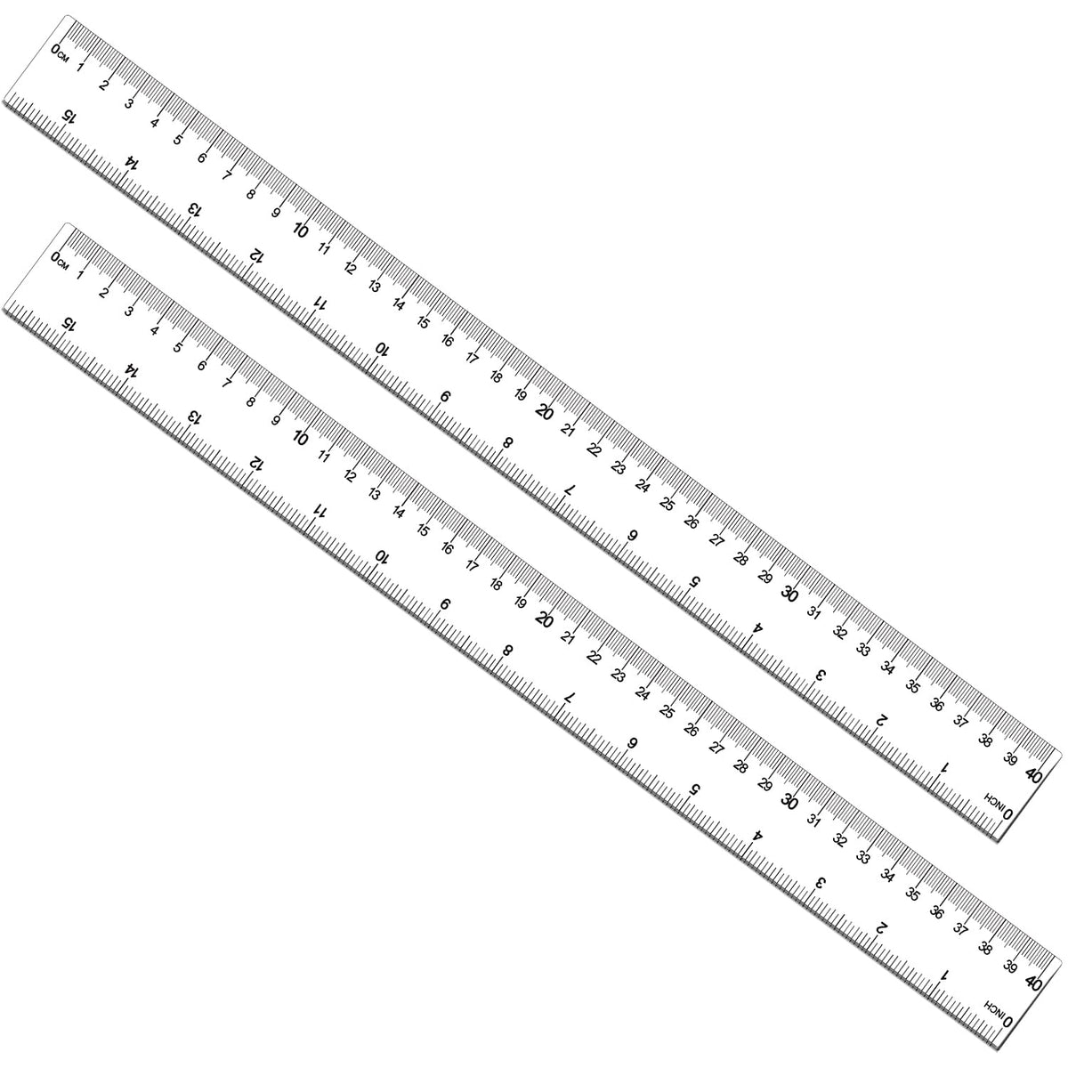 2 Pack 40cm Plastic Straight Ruler with Inches and Metric Measuring for Student, School, Office, Construction (Clear, 15 3/4 inch)