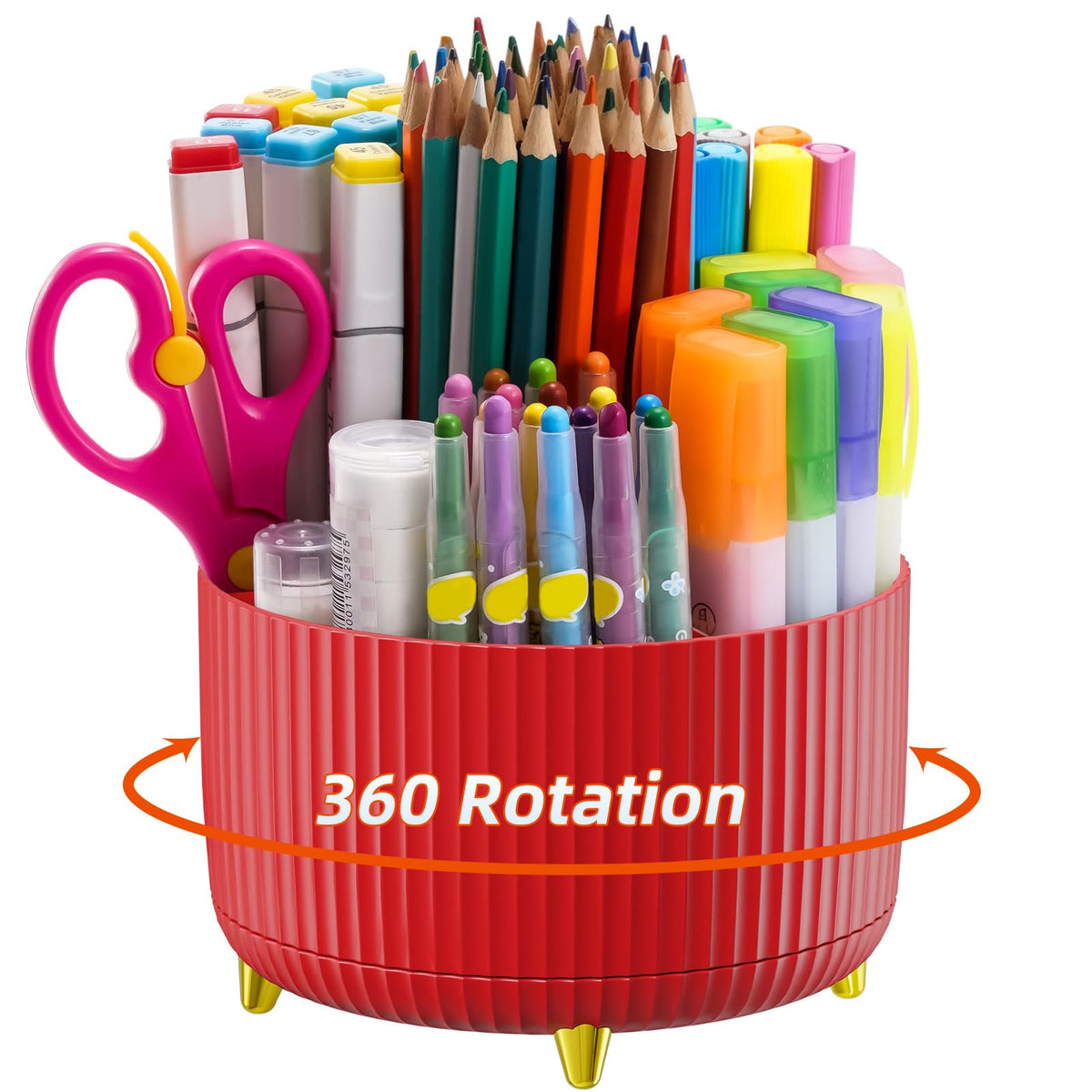 Marbrasse Desk Organizer, 360-Degree Rotating Pen Holder, Desk Organizers and Accessories with 5 Compartments Pencil Holder, Art Supply Storage Box Caddy for Office, Home (Black)