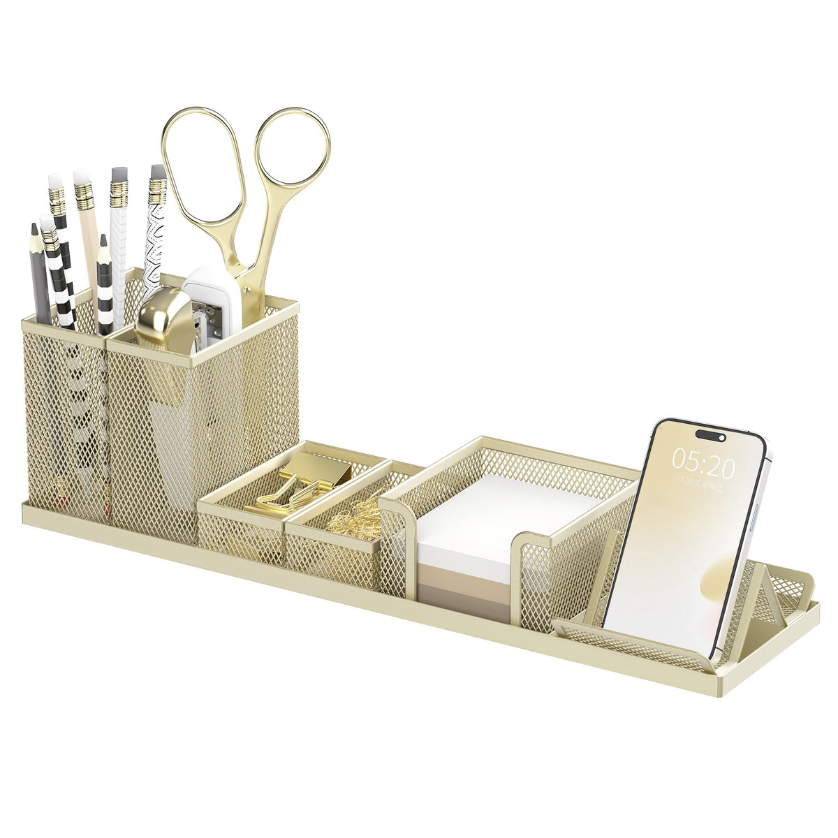 Pen Holder for Desk, 6-Piece Mesh Desk Organizer with Phone Holder, Black