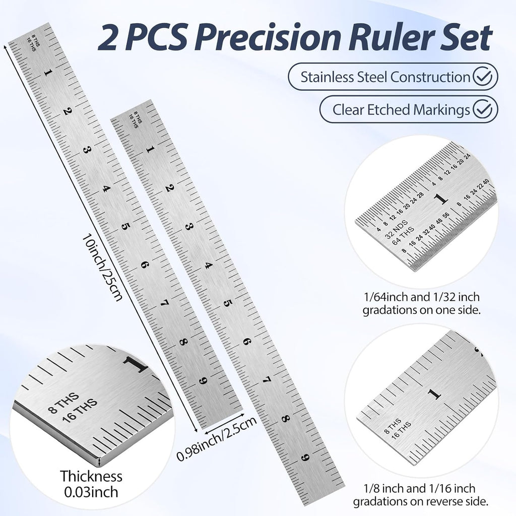Eboot 2 Pcs Stainless Steel Ruler for Machinist Engineer, 10 Inch