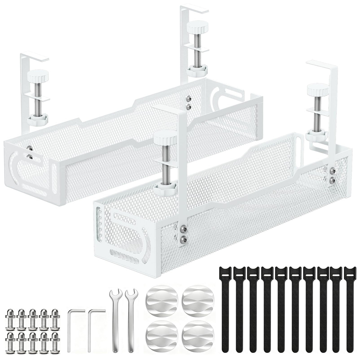 Under Desk Cable Management Tray, No Drill Mesh Cable Tray Cord Organizer