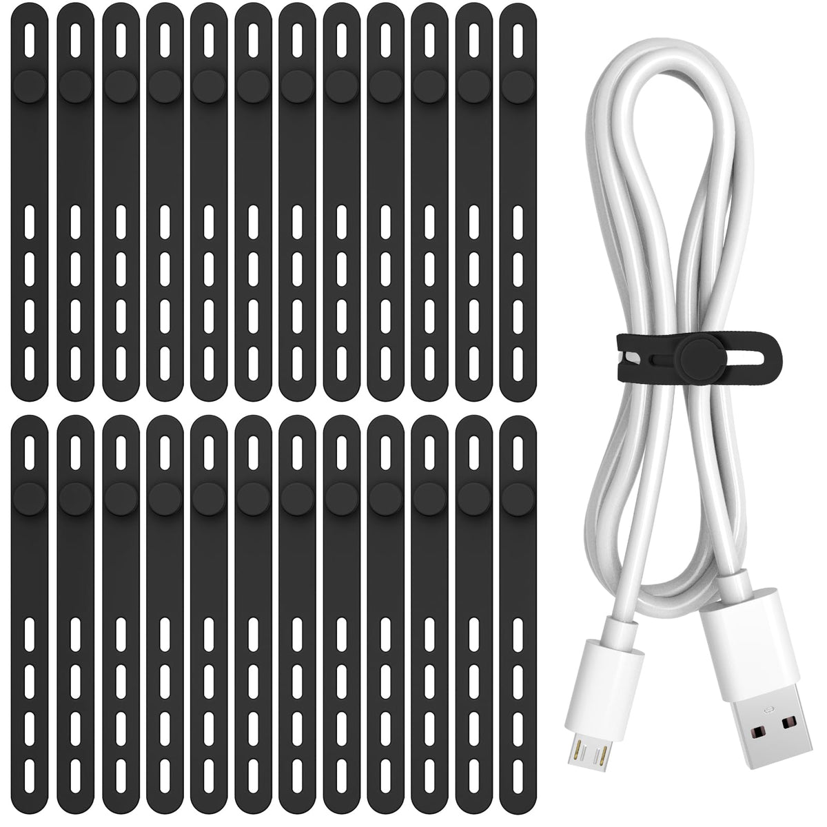 Donruby 24Pcs Silicone Cable Ties, Reusable Cord Organizer Straps, 4 Colors