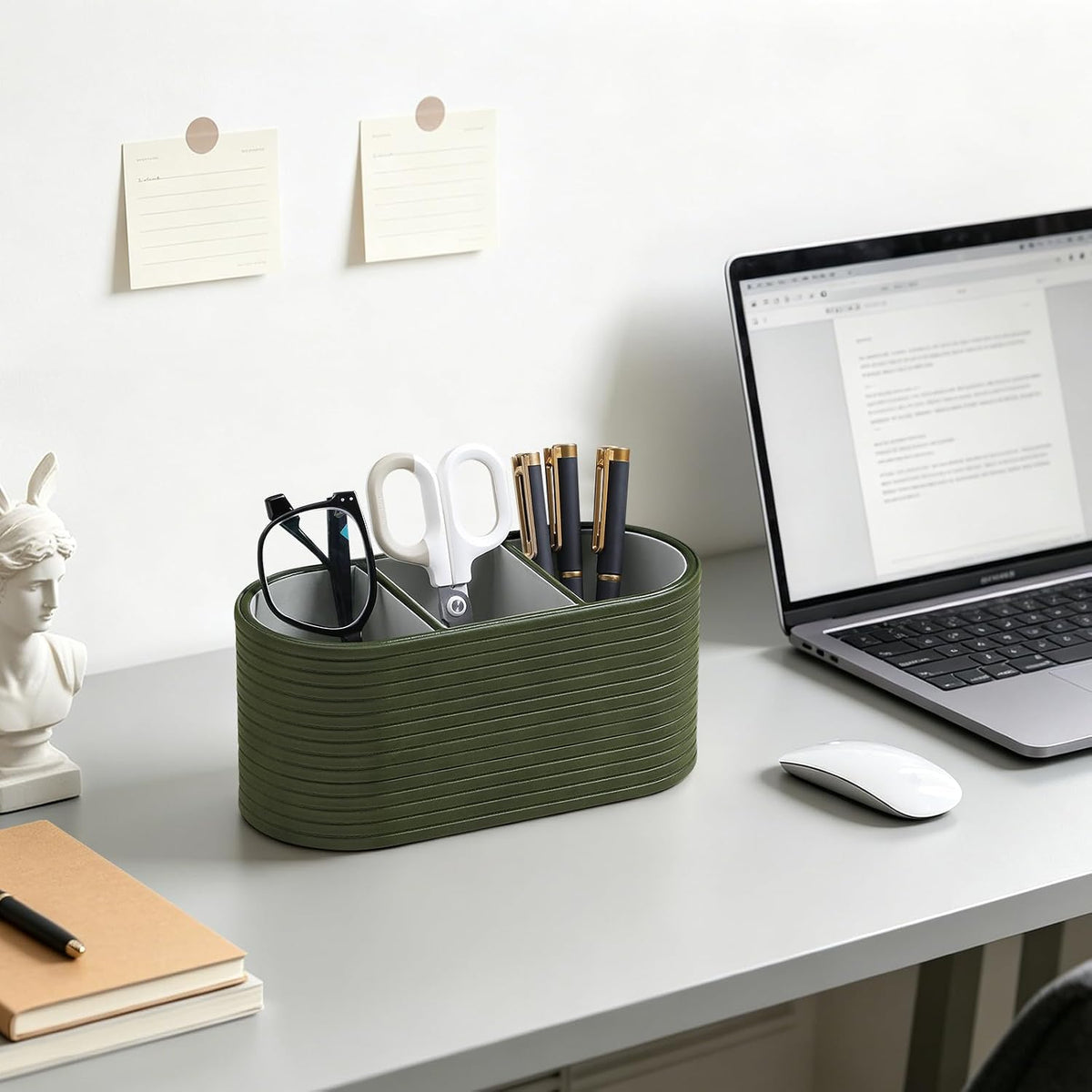 Oval Pen Holder for Desk, Remote Control Holder (Olive Green)