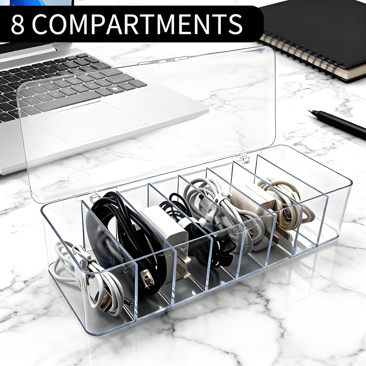 Cheardia 4 Pcs Cable Storage Organizer, Cord Organizer Box with 30 Wire Tie