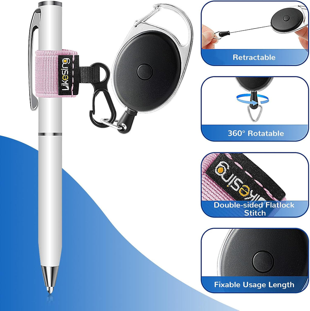Likesing Retractable Pen Holder, 27.5" Reel Elastic Pen Leash(Light-Color)