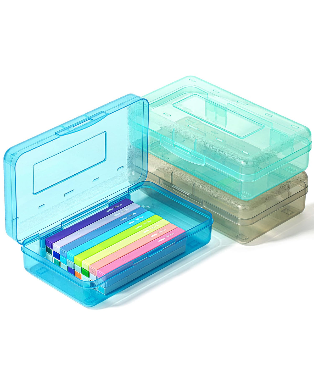 Mr. Pen- Plastic Pencil Case Box, 2 Pack, Large Crayon Marker Pen Organizer