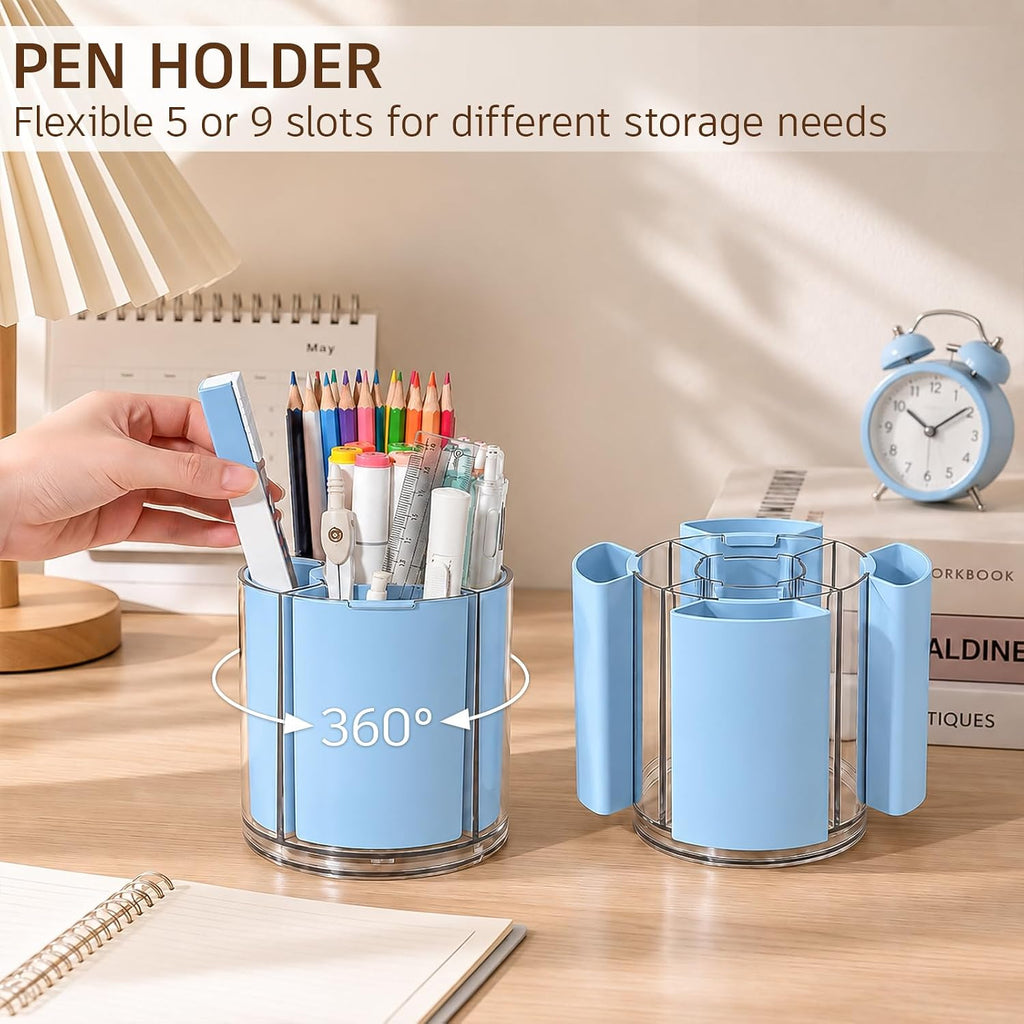 360° Rotating Pen Holder for Desk Adjustable Pencil Organizer, Blue
