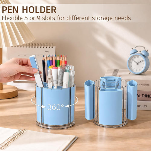 360° Rotating Pen Holder for Desk Adjustable Pencil Organizer, Blue