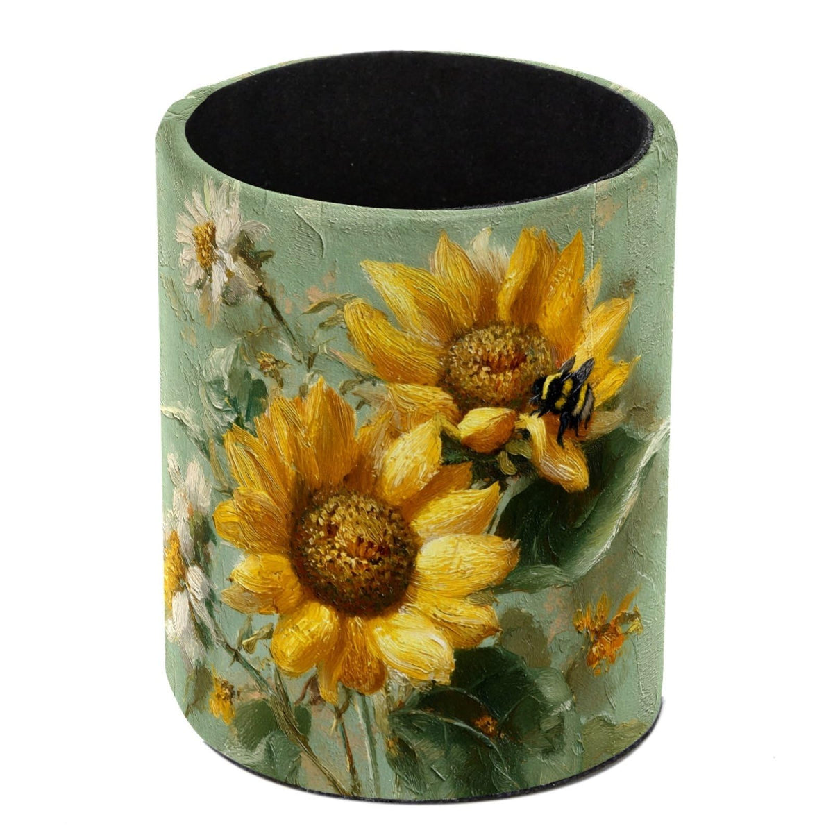 Vintage Owl and Flower Leather Pen Holder for Desk, Multifunctional Desktop Organizer Pencil Cup, Desktop Caddy Stationery Organizer for School Home Office Desk Accessories