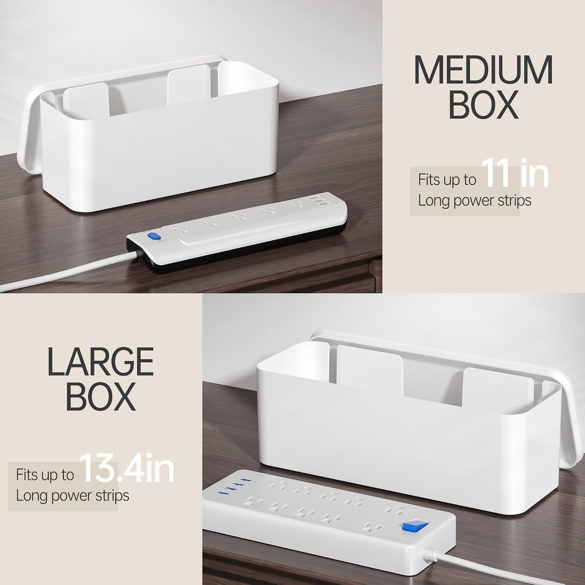 YECAYE Cable Management Box, White, XL+M, 2 Pack