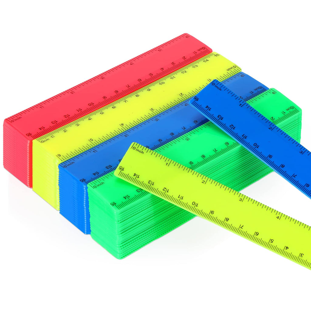 Zonon 100 Pcs 6 Inch Plastic Rulers Flexible Dual,Colorful, Transparent