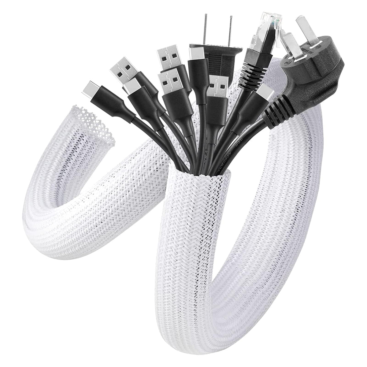 AGPTEK White Cable Management Sleeve, 2 Pack 5ft - 1.2 inch Cord Hider