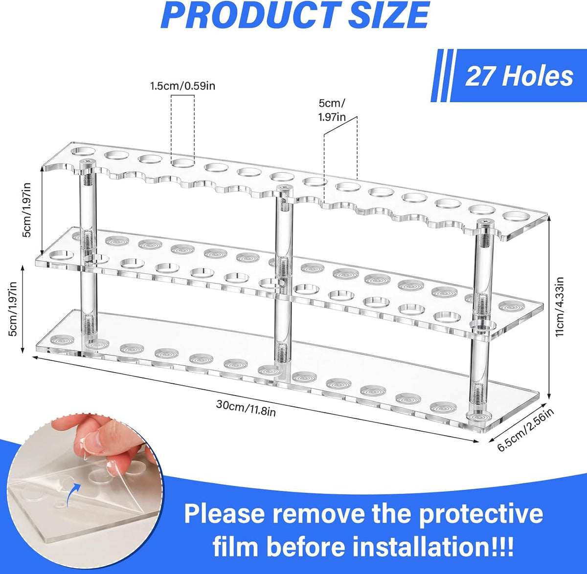 Zourane Acrylic Pen Display Stand, 2-Tier 27 Slots 1.5cm Wide Pen Holder