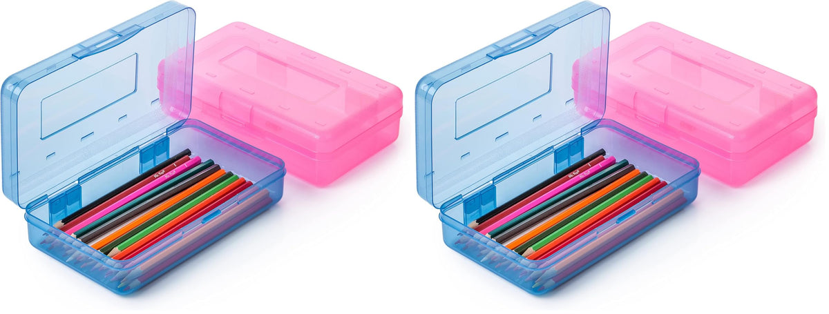 Mr. Pen- Plastic Pencil Case Box, 2 Pack, Large Crayon Marker Pen Organizer