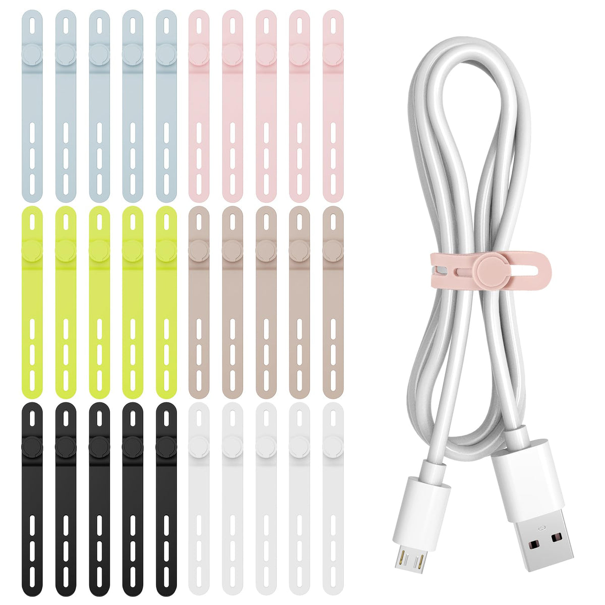 Donruby 24Pcs Silicone Cable Ties, Reusable Cord Organizer Straps, 4 Colors