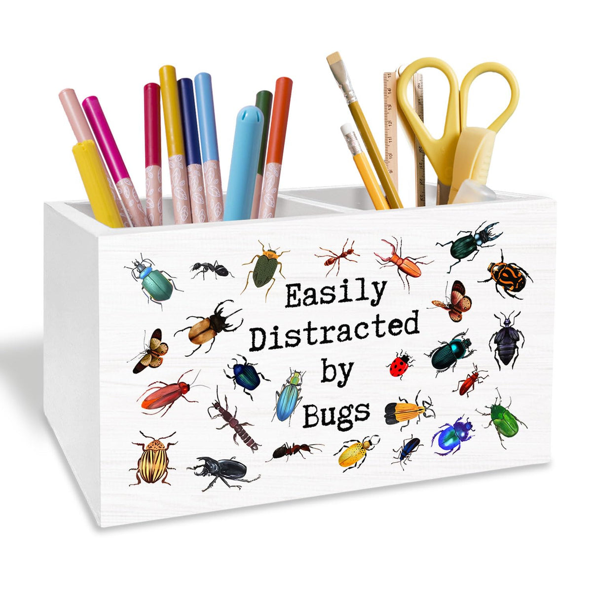 Boho Sunshine Pen Holder for Desk, Boho Classroom Decor Pencil Organizer, Cute Orange Yellow Sun Wooden Box Sign Desk Decor for Kids Room Nursery Playroom Classroom Decoration