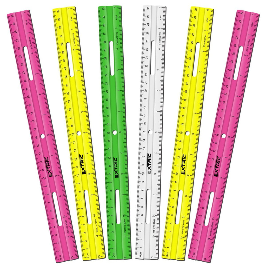 EXTRIC Ruler 12 Inch Clear Plastic Rulers 6 PK Classroom Set Metric Inch
