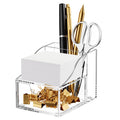HBlife Acrylic Pen Holder for Desk, 3-Compartment Small Desk Organizer, Clear Office Supplies Desk Accessories with Sticky Notes Holder Stores Post It Notes 3X3 for Office, Home and School