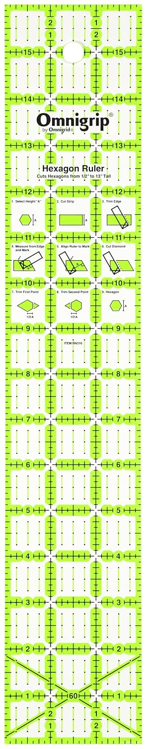 Omnigrip Non-Slip Rectangle Quilting Ruler, Cuts Two -1/2" x 12-1/2" Fabric
