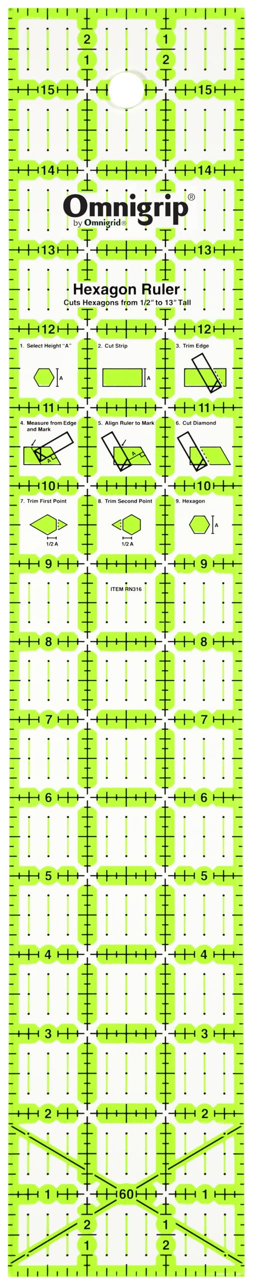 Omnigrip Non-Slip Rectangle Quilting Ruler, Cuts Two -1/2" x 12-1/2" Fabric