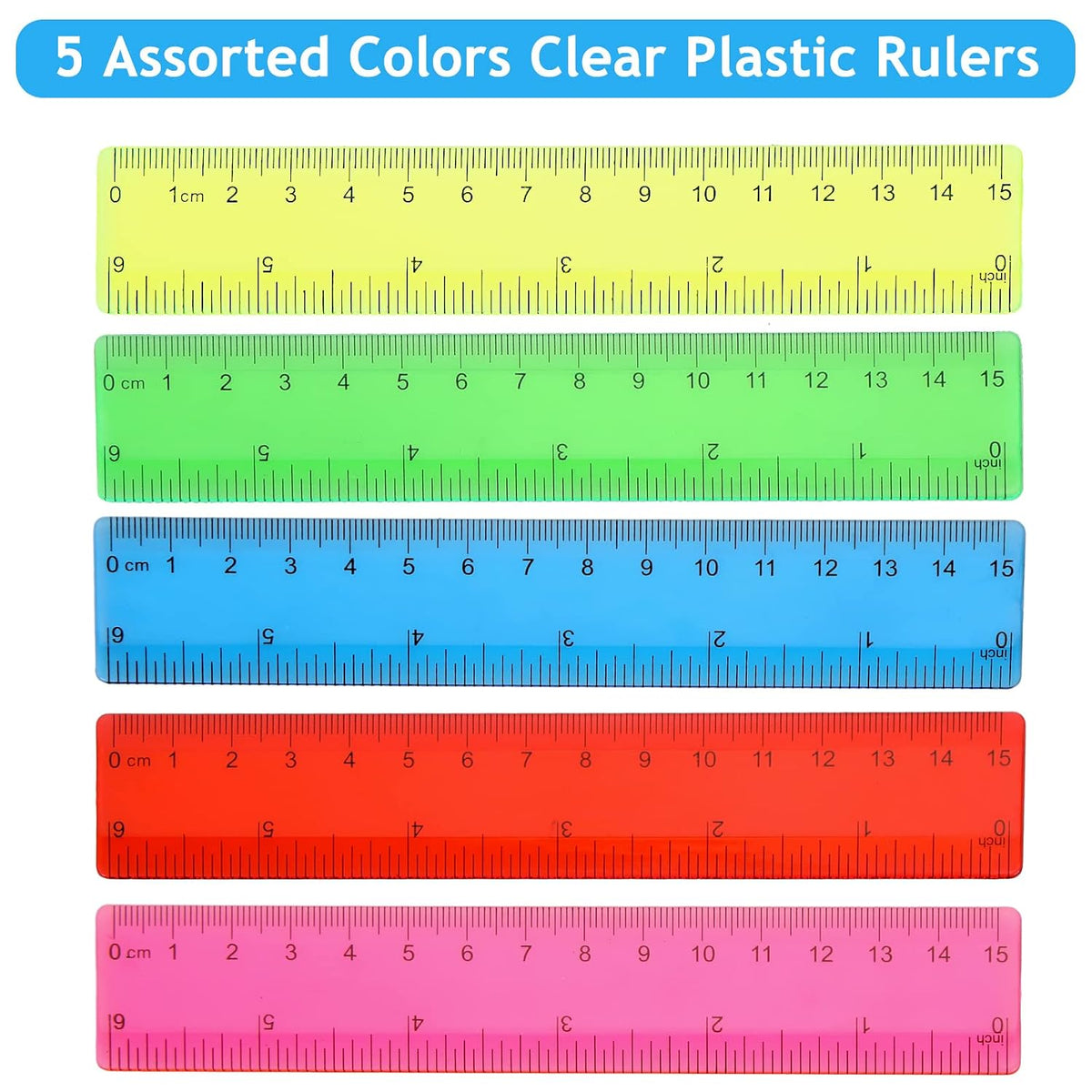 Zonon 100 Pcs 6 Inch Plastic Rulers Flexible Dual,Colorful, Transparent