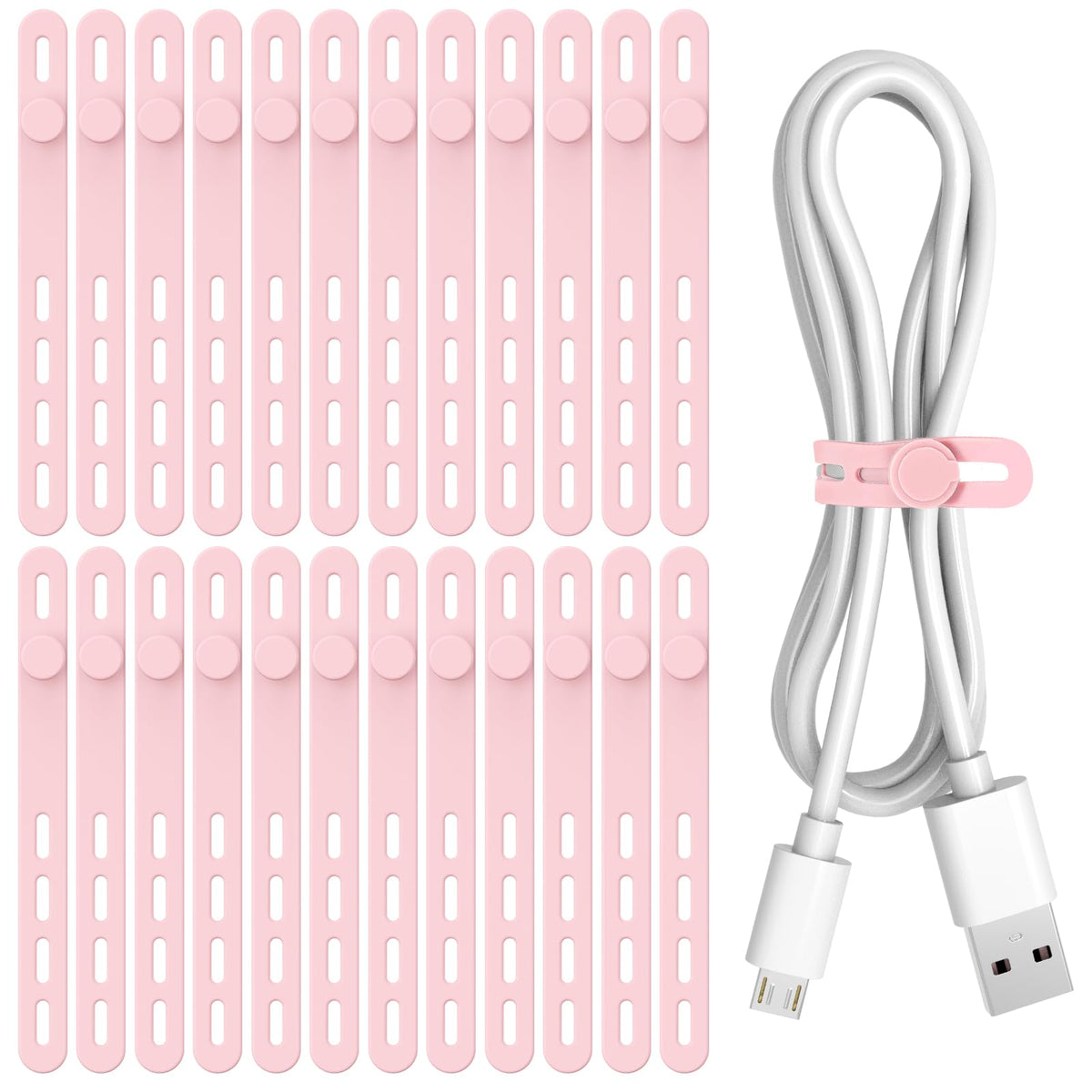 Donruby 24Pcs Silicone Cable Ties, Reusable Cord Organizer Straps, 4 Colors