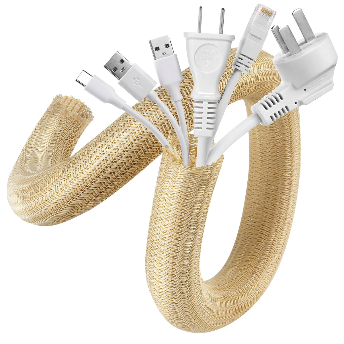 AGPTEK White Cable Management Sleeve, 2 Pack 5ft - 1.2 inch Cord Hider