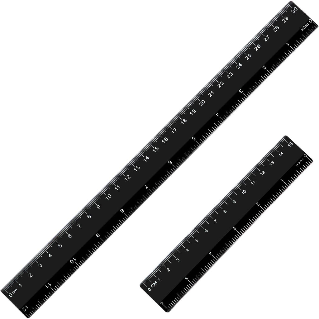eBoot Plastic Ruler Straight Ruler Plastic Measuring Tool 12 Inches and 6 Inches, 2 Pieces (Black)