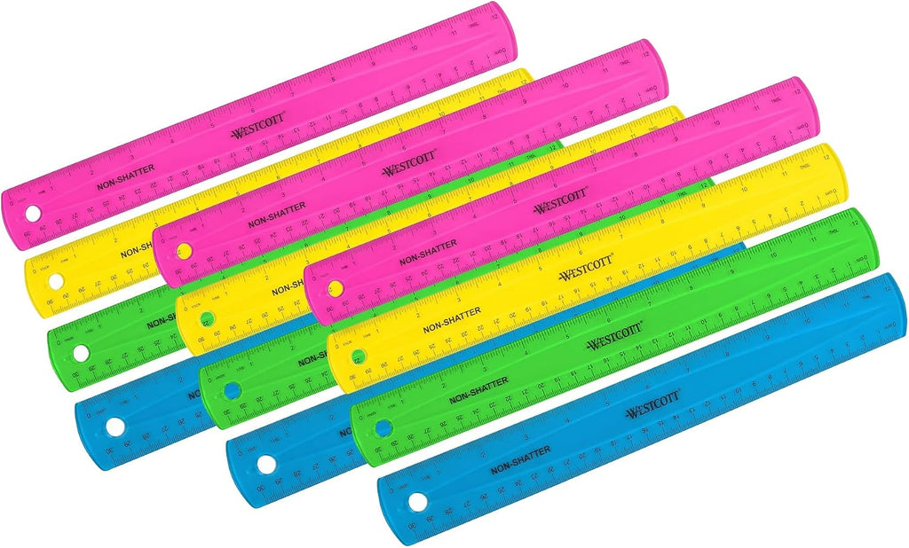 Westcott Shatterproof Ruler, Assorted Translucent Colors, 12" (Pack of 3)