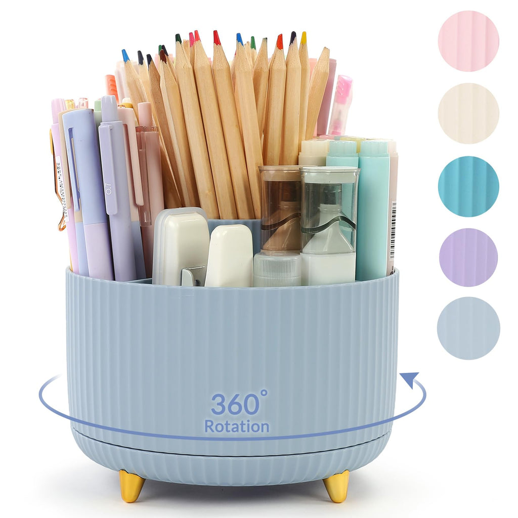 SKYDUE 360 Rotating Purple Pen & Art Supply Organizer - 5 Slot Desk Organizer for Office, School, Home