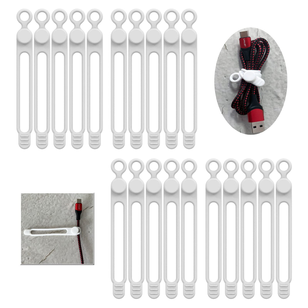 UMUST 20Pcs Silicone Cable Ties, Cable Management Cord Organizer Multicolor