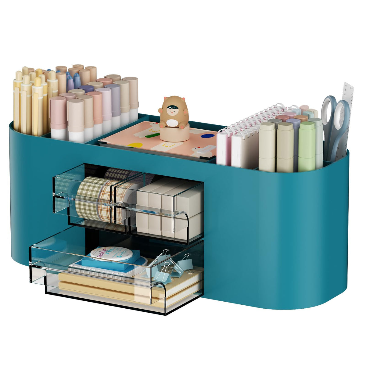 Marbrasse Desk Organizer Pen Holder for Desk with 3 Drawers, Multi-Functional Pencil Holder, Desk Organizers and Accessories with 7 Compartments for Home, School, Classroom(White)