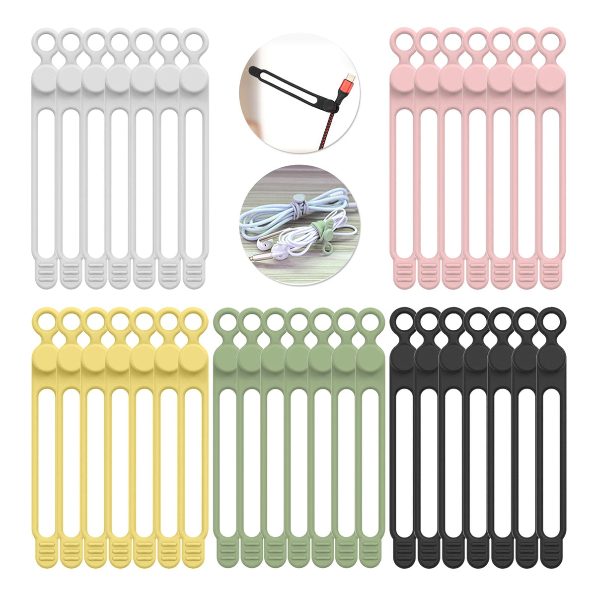 UMUST 20Pcs Silicone Cable Ties, Cable Management Cord Organizer Multicolor