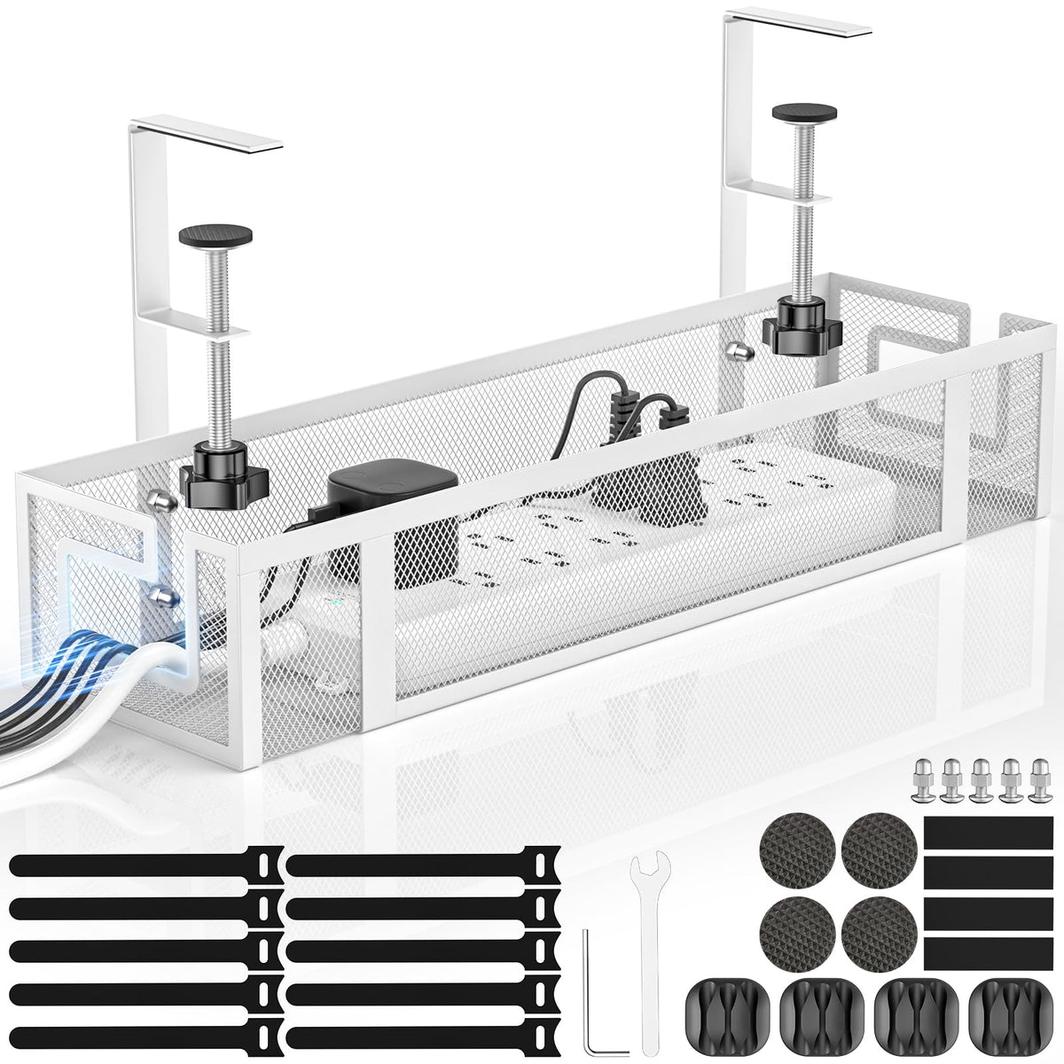 Under Desk Cable Management Tray, GZOKMOG 15.75" No Drill Cable Management,