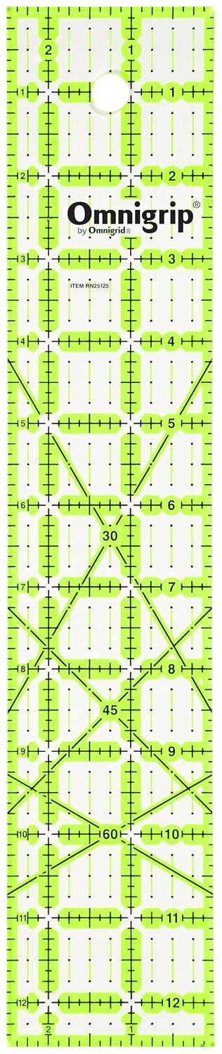 Omnigrip Non-Slip Rectangle Quilting Ruler, Cuts Two -1/2" x 12-1/2" Fabric