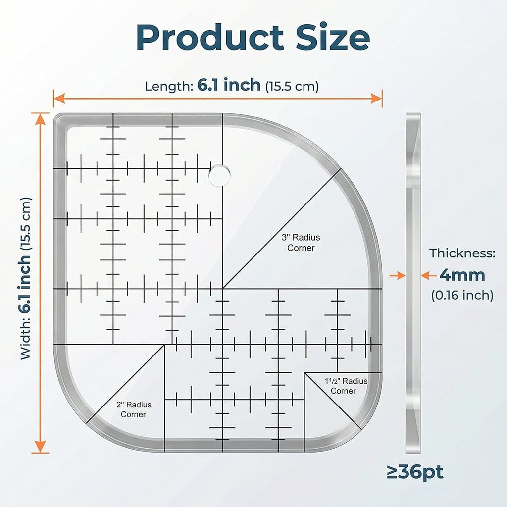 Acrylic Curved Corner Cutter Ruler, Quilting Guides Fabric Craft Ruler for Sewing Patchwork DIY Quilting Templates