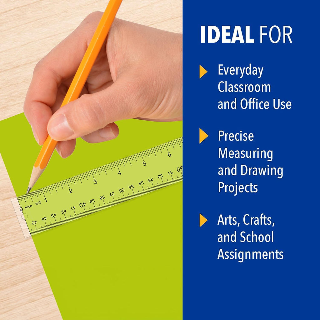 Westcott 18-Inch Acrylic Clear Ruler Set with Raised Beveled Edges, Scratch-Resistant Design, 12-Pack (10564)