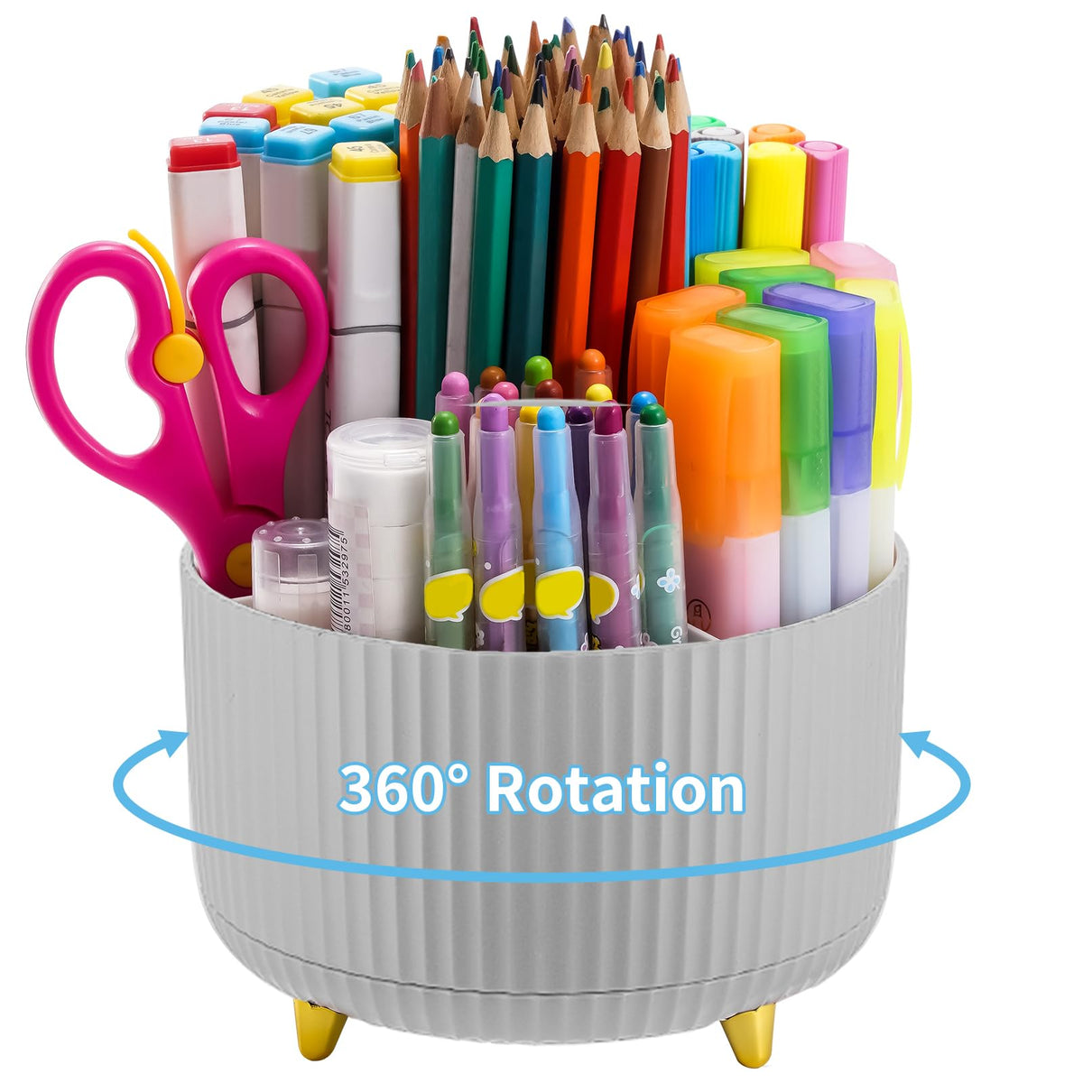 Marbrasse Desk Organizer, 360-Degree Rotating Pen Holder, Desk Organizers and Accessories with 5 Compartments Pencil Holder, Art Supply Storage Box Caddy for Office, Home (Black)
