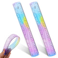 2 Pack Flexible Ruler Set, 12 Inch Bendable Rulers for Kids, Soft Plastic Rulers with Dual-Sided cm/inch Scale, Gradient Color Flex Ruler for School, Home, Office