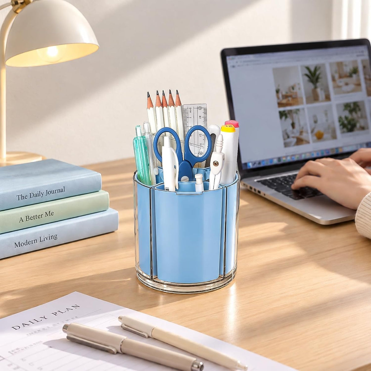 360° Rotating Pen Holder for Desk Adjustable Pencil Organizer, Blue